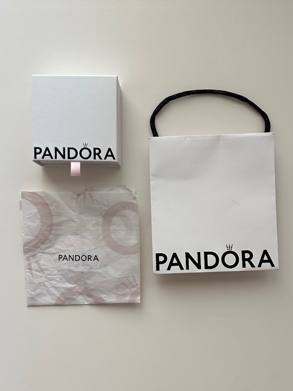 Empty Pandora Gift Box and Bag with Tissue Paper